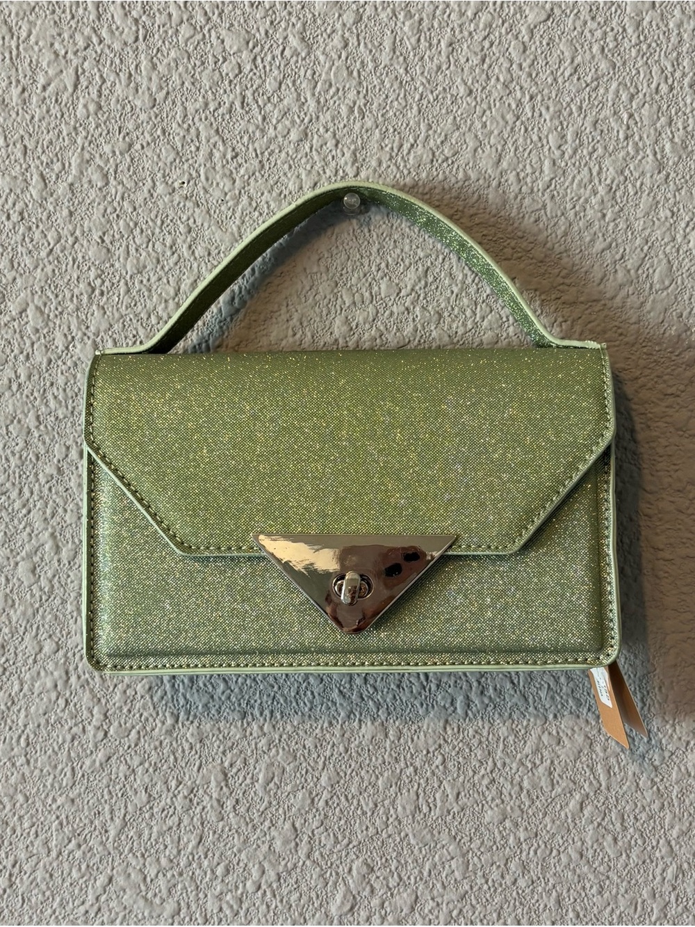 Glitter Green Top-Handle Clutch with Metallic Triangle Lock